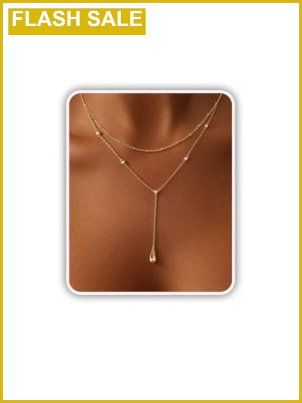 14k Gold Plated Layered Necklace Dainty Water Droplet